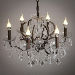 Lámpara colgante de metal con 6 luces, diámetro de 60 cm, estilo vintage, con pintura de cristal, color hierro oxidado.