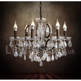 Lámpara colgante de metal con 6 luces, diámetro de 60 cm, estilo vintage, con pintura de cristal, color hierro oxidado.