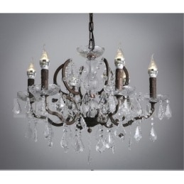 Lámpara colgante de metal con 6 luces, diámetro de 60 cm, estilo vintage, con pintura de cristal, color hierro oxidado.