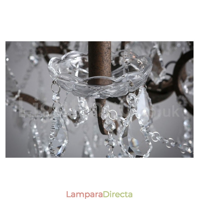 Lámpara colgante de metal con 6 luces, diámetro de 60 cm, estilo vintage, con pintura de cristal, color hierro oxidado.