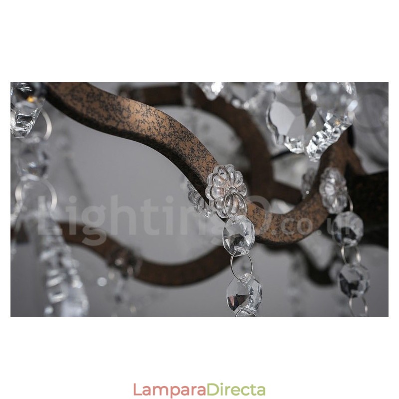 Lámpara colgante de metal con 6 luces, diámetro de 60 cm, estilo vintage, con pintura de cristal, color hierro oxidado.
