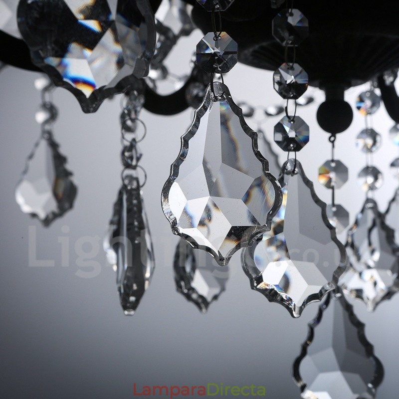 Lámpara colgante de metal con 6 luces, diámetro de 60 cm, estilo vintage, con pintura de cristal, color hierro oxidado.