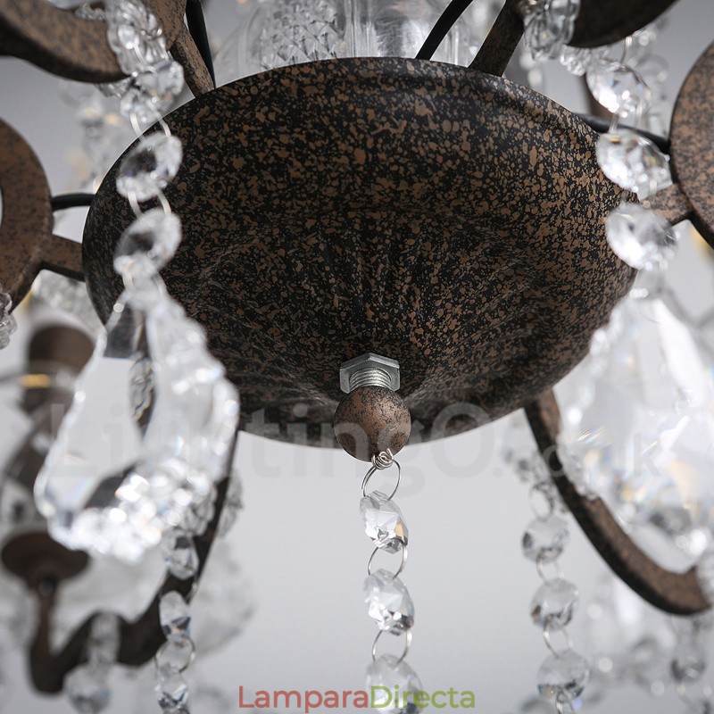 Lámpara colgante de metal con 6 luces, diámetro de 60 cm, estilo vintage, con pintura de cristal, color hierro oxidado.