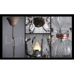 Lámpara colgante de metal con 6 luces, diámetro de 60 cm, estilo vintage, con pintura de cristal, color hierro oxidado.