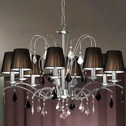 Lámpara de araña de cristal con pantalla de tela de 8 luces