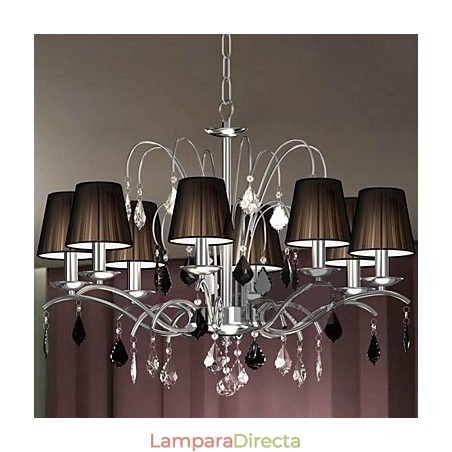 Lámpara de araña de cristal con pantalla de tela de 8 luces Lámpara de araña de cristal con pantalla de tela de 8 luces