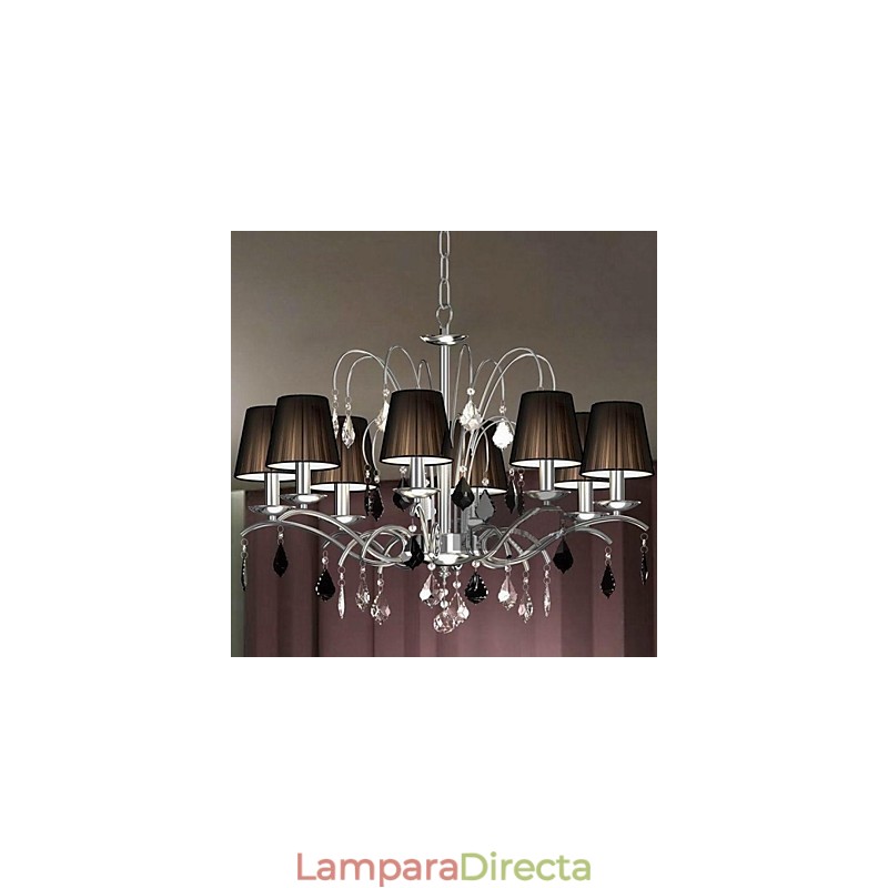 Lámpara de araña de cristal con pantalla de tela de 8 luces