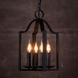 Lámpara colgante de hierro con 4 luces, estilo minimalista vintage