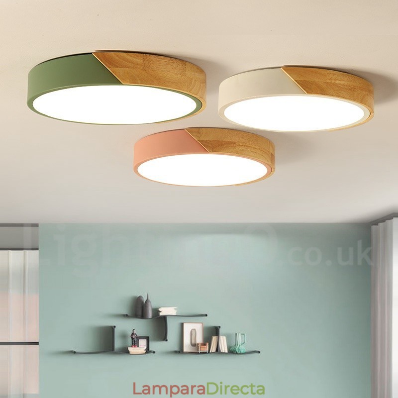 Lámpara de techo moderna y contemporánea de acero y madera.