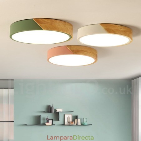 Lámpara de techo moderna y contemporánea de acero y madera. Lámpara de techo moderna y contemporánea de acero y madera.