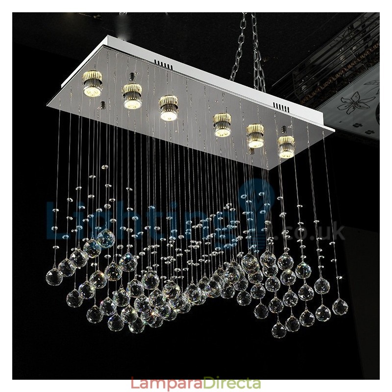 Lámpara de araña contemporánea moderna con montaje empotrado, lámpara colgante con forma de gota de lluvia de cristal