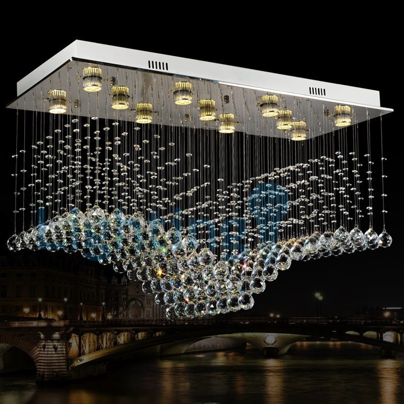 Lámpara de araña contemporánea moderna con montaje empotrado, lámpara colgante con forma de gota de lluvia de cristal