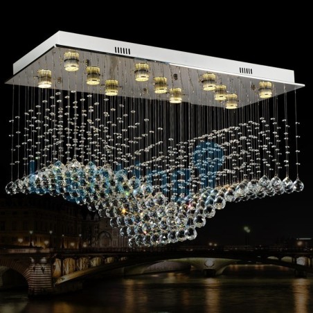 Lámpara de araña contemporánea moderna con montaje empotrado, lámpara colgante con forma de gota de lluvia de cristal Lámpara de araña contemporánea moderna con montaje empotrado, lámpara colgante con forma de gota de lluvia de cristal