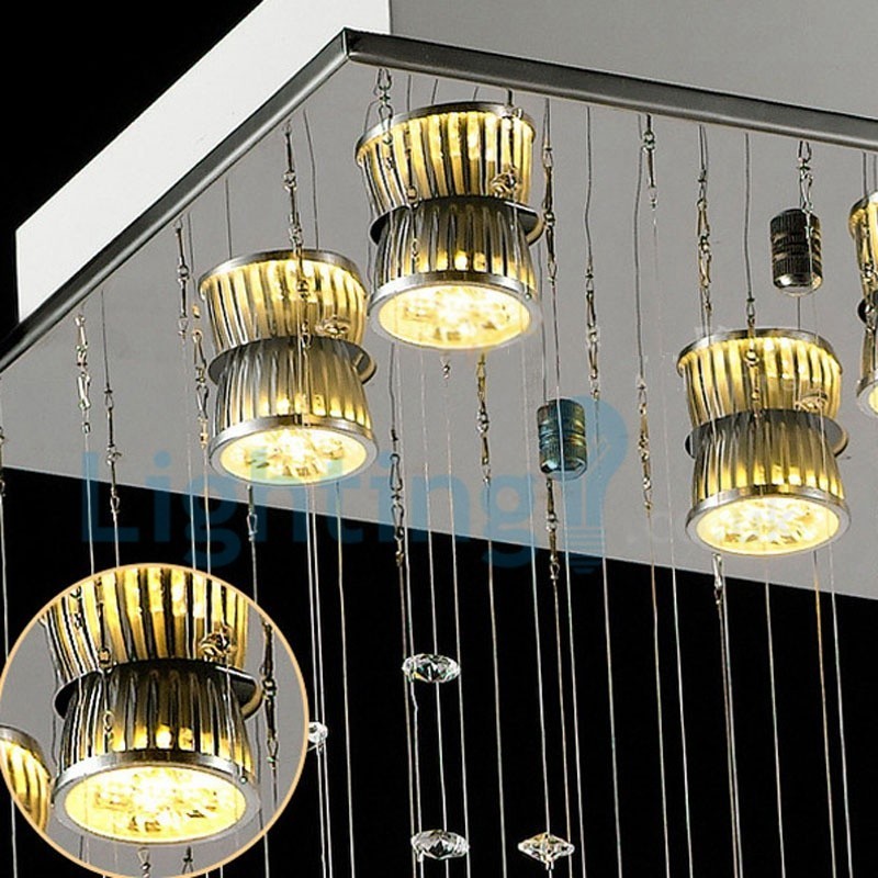 Lámpara de araña contemporánea moderna con montaje empotrado, lámpara colgante con forma de gota de lluvia de cristal