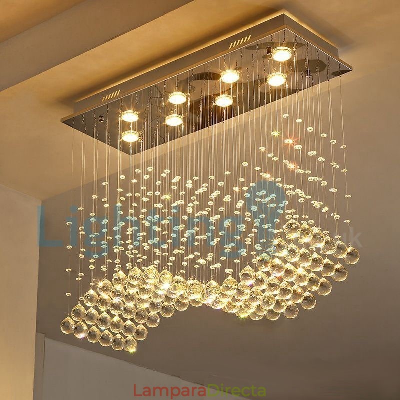 Lámpara de araña contemporánea moderna con montaje empotrado, lámpara colgante con forma de gota de lluvia de cristal