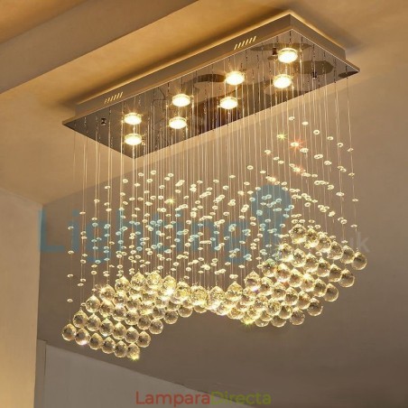 Lámpara de araña contemporánea moderna con montaje empotrado, lámpara colgante con forma de gota de lluvia de cristal Lámpara de araña contemporánea moderna con montaje empotrado, lámpara colgante con forma de gota de lluvia de cristal