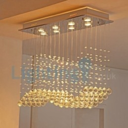 Lámpara de araña contemporánea moderna con montaje empotrado, lámpara colgante con forma de gota de lluvia de cristal