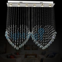 Lámpara de araña contemporánea moderna con montaje empotrado, lámpara colgante con forma de gota de lluvia de cristal