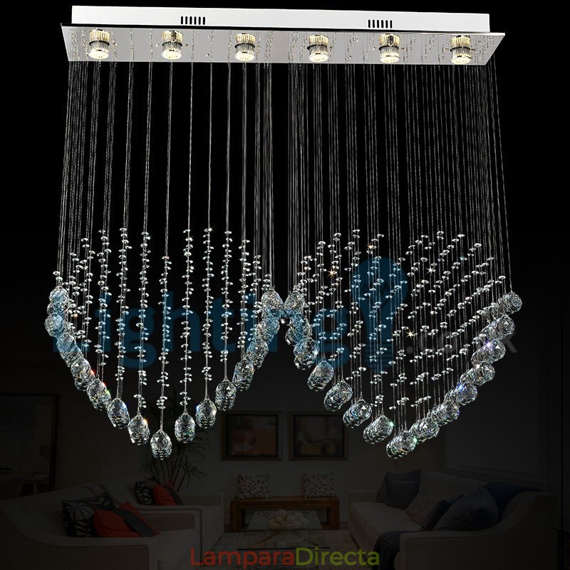 Lámpara de araña contemporánea moderna con montaje empotrado, lámpara colgante con forma de gota de lluvia de cristal