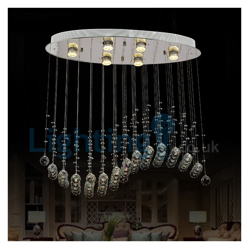 Lámpara de araña contemporánea moderna con montaje empotrado, lámpara colgante con forma de gota de lluvia de cristal