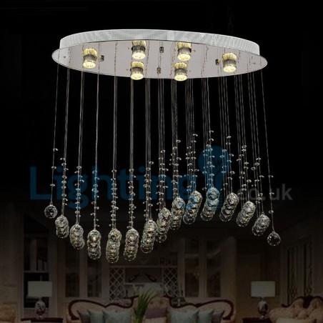 Lámpara de araña contemporánea moderna con montaje empotrado, lámpara colgante con forma de gota de lluvia de cristal Lámpara de araña contemporánea moderna con montaje empotrado, lámpara colgante con forma de gota de lluvia de cristal