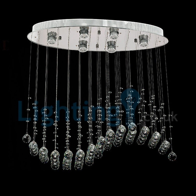Lámpara de araña contemporánea moderna con montaje empotrado, lámpara colgante con forma de gota de lluvia de cristal