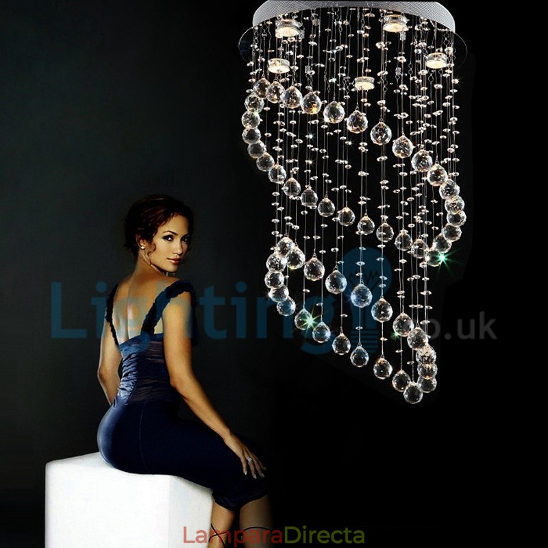 Lámpara de araña contemporánea moderna con montaje empotrado, lámpara colgante con forma de gota de lluvia de cristal