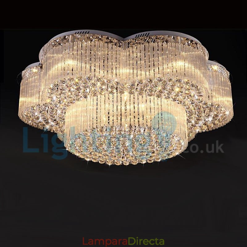 Lámpara de araña contemporánea moderna con montaje empotrado, lámpara colgante con forma de gota de lluvia de cristal