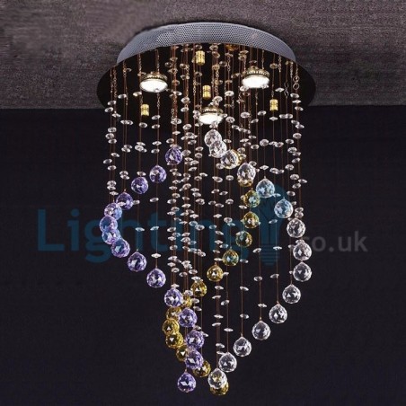 Lámpara de araña contemporánea moderna con montaje empotrado, lámpara colgante con forma de gota de lluvia de cristal