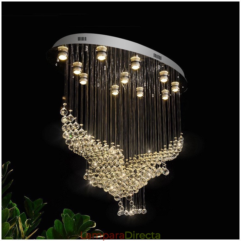 Lámpara de araña contemporánea moderna con montaje empotrado, lámpara colgante con forma de gota de lluvia de cristal