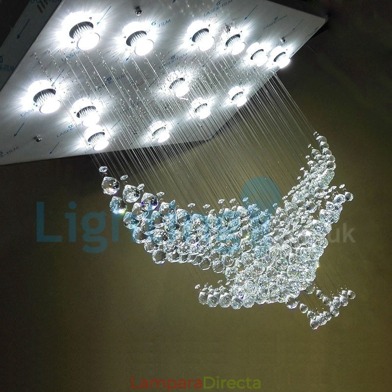 Lámpara de araña contemporánea moderna con montaje empotrado, lámpara colgante con forma de gota de lluvia de cristal
