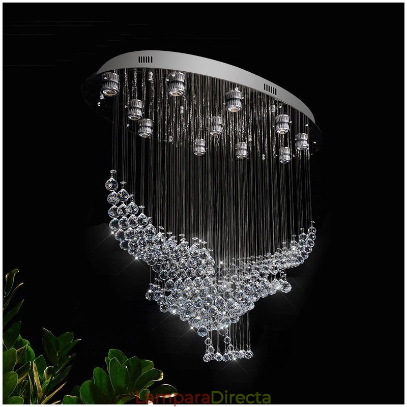 Lámpara de araña contemporánea moderna con montaje empotrado, lámpara colgante con forma de gota de lluvia de cristal