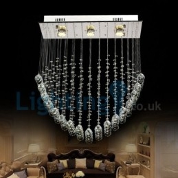 Lámpara de araña contemporánea moderna con montaje empotrado, lámpara colgante con forma de gota de lluvia de cristal
