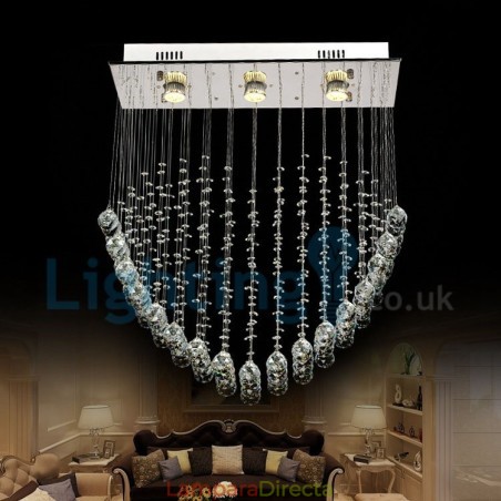 Lámpara de araña contemporánea moderna con montaje empotrado, lámpara colgante con forma de gota de lluvia de cristal