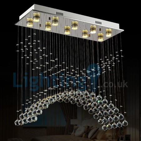 Lámpara de araña contemporánea moderna con montaje empotrado, lámpara colgante con forma de gota de lluvia de cristal Lámpara de araña contemporánea moderna con montaje empotrado, lámpara colgante con forma de gota de lluvia de cristal