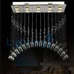 Lámpara de araña contemporánea moderna con montaje empotrado, lámpara colgante con forma de gota de lluvia de cristal