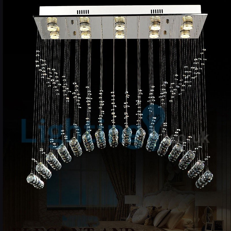 Lámpara de araña contemporánea moderna con montaje empotrado, lámpara colgante con forma de gota de lluvia de cristal