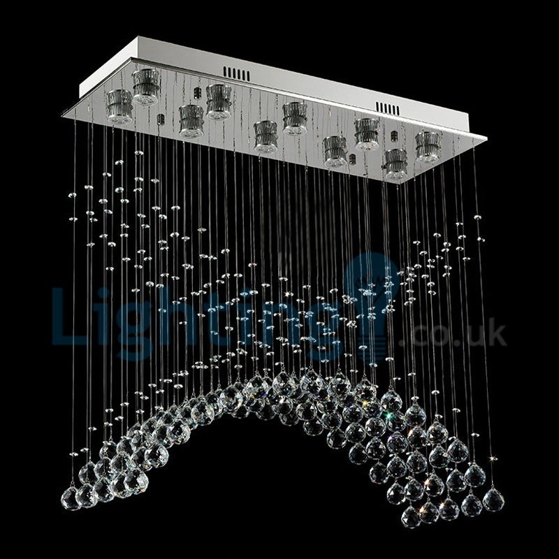 Lámpara de araña contemporánea moderna con montaje empotrado, lámpara colgante con forma de gota de lluvia de cristal