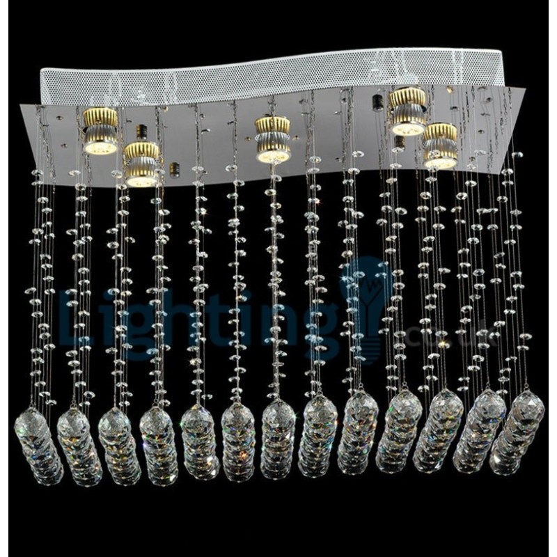 Lámpara de araña contemporánea moderna con montaje empotrado, lámpara colgante con forma de gota de lluvia de cristal