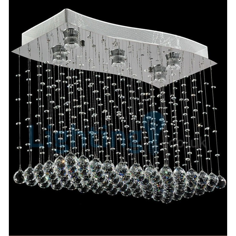 Lámpara de araña contemporánea moderna con montaje empotrado, lámpara colgante con forma de gota de lluvia de cristal