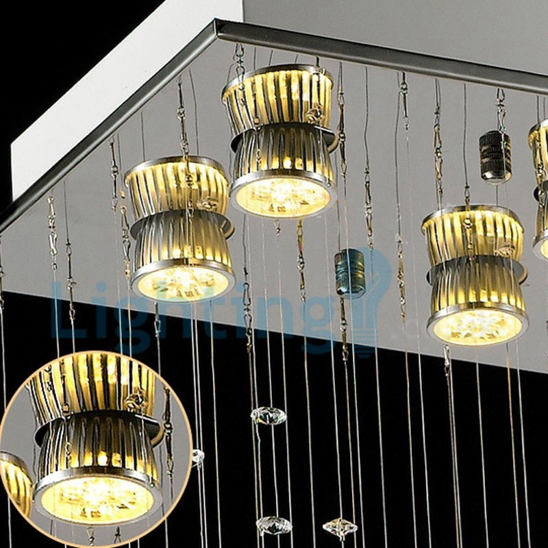 Lámpara de araña contemporánea moderna con montaje empotrado, lámpara colgante con forma de gota de lluvia de cristal
