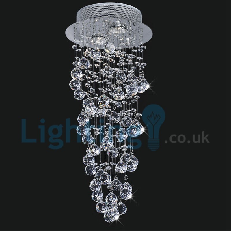 Lámpara de araña contemporánea moderna con montaje empotrado, lámpara colgante con forma de gota de lluvia de cristal