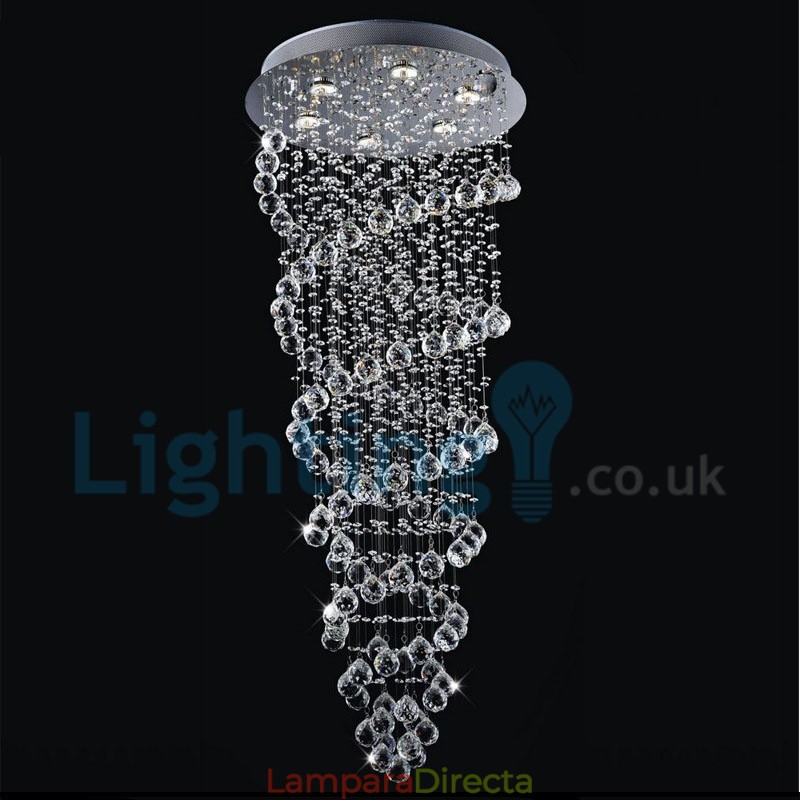 Lámpara de araña contemporánea moderna con montaje empotrado, lámpara colgante con forma de gota de lluvia de cristal