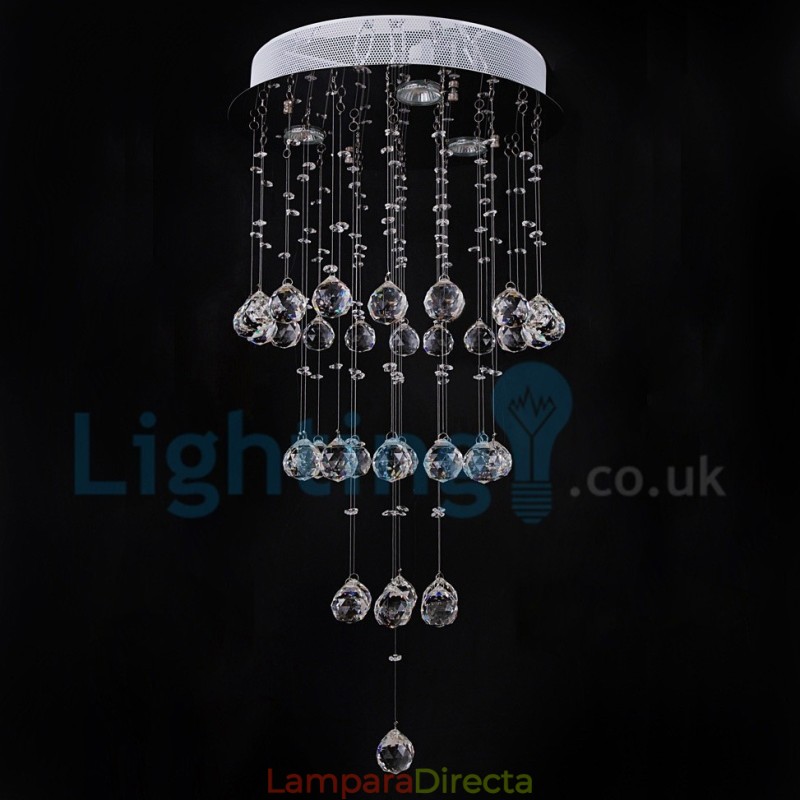 Lámpara de araña contemporánea moderna con montaje empotrado, lámpara colgante con forma de gota de lluvia de cristal