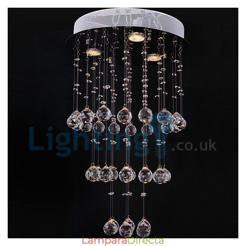 Lámpara de araña contemporánea moderna con montaje empotrado, lámpara colgante con forma de gota de lluvia de cristal