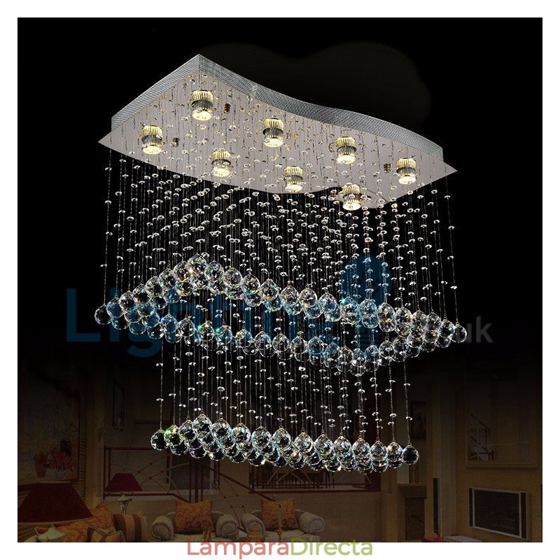 Lámpara de araña contemporánea moderna con montaje empotrado, lámpara colgante con forma de gota de lluvia de cristal
