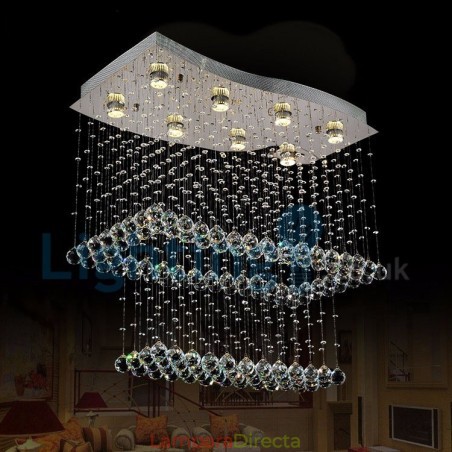 Lámpara de araña contemporánea moderna con montaje empotrado, lámpara colgante con forma de gota de lluvia de cristal Lámpara de araña contemporánea moderna con montaje empotrado, lámpara colgante con forma de gota de lluvia de cristal