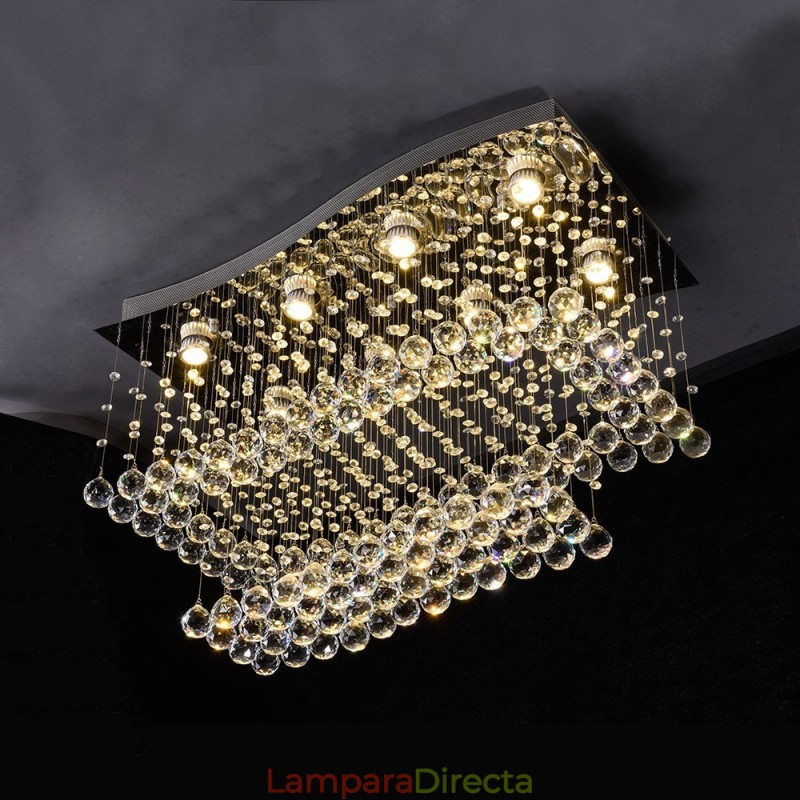 Lámpara de araña contemporánea moderna con montaje empotrado, lámpara colgante con forma de gota de lluvia de cristal