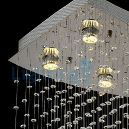 Lámpara de araña contemporánea moderna con montaje empotrado, lámpara colgante con forma de gota de lluvia de cristal