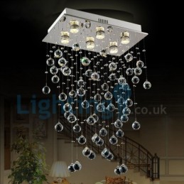 Lámpara de araña contemporánea moderna con montaje empotrado, lámpara colgante con forma de gota de lluvia de cristal